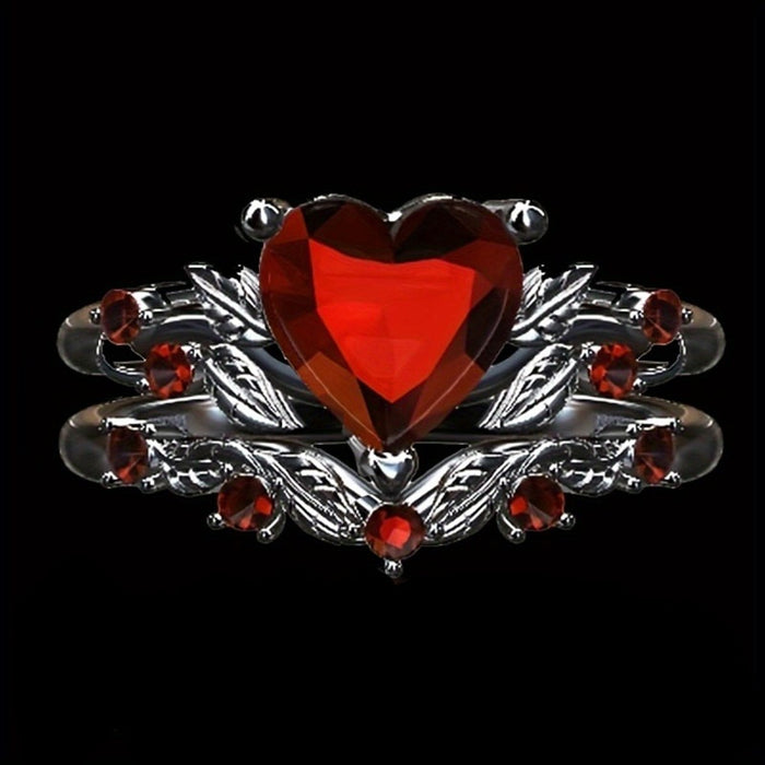 Vintage Gothic Couple Rings For Women, Lolita Black Red Heart Fashion Statement Jewelry