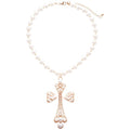 Light Luxury Faux Pearl Rhinestone Hollow Cross Pendant Necklace For Women view 5