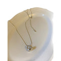 18K Gold Plated Hollow Round Faux Pearl Pendant Necklace, Light Luxury Minimalist Collarbone Chain view 5