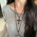 Rhinestone Hollow Cross Alloy Pendant Sweater Necklace For Women Dark Gothic Geometric Style view 2
