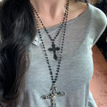 Rhinestone Hollow Cross Alloy Pendant Sweater Necklace For Women Dark Gothic Geometric Style view 1