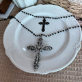 Rhinestone Hollow Cross Alloy Pendant Sweater Necklace For Women Dark Gothic Geometric Style view 3