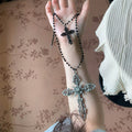 Rhinestone Hollow Cross Alloy Pendant Sweater Necklace For Women Dark Gothic Geometric Style view 4