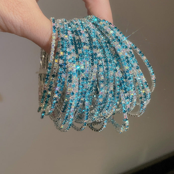 Colorful Crystal Rhinestone Copper Elastic Bangle, Geometric Light Luxury Bracelet For Women