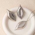 Elegant Luxury Smooth Gold Alloy Geometric Leaf Drop Stud Statement Jewelry Set For Women Earrings view 4