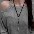 Dark Gothic Faux Pearl Cross Pendant Necklace Vintage Geometric Collarbone Jewelry view 3