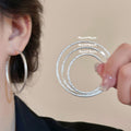 Copper Round Minimalist Hoop Earrings With Silver Posts, European Light Luxury Designer Style view 3