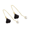 Fabric Flower Pearl Look Long Threader Earrings in Six Colors view 5