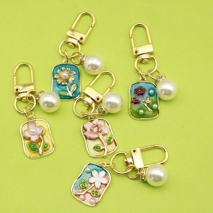 Zinc Alloy Enamel Oil Painting Flower Keychain Bag Charm