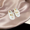 Light Luxury Shell Flower Oval Stud Earrings With Rhinestone Accents French Elegant Geometric Jewelry view 2