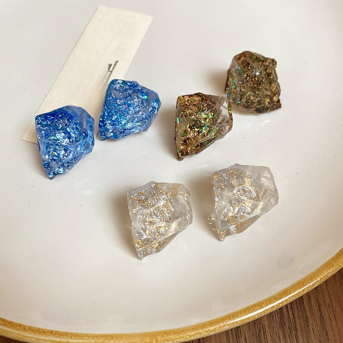 Irregular Geometric Resin Stud Earrings, Creative Fresh Sweet Premium Niche Design