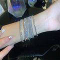 Light Luxury Copper Elastic Bangle With Colorful Single Row Crystal Rhinestones For Women view 2