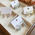 Fresh Minimalist C Shape Wrinkled Crystal Stud Earrings With Sterling Silver Pins Geometric Round Design view 2