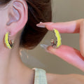 Fresh Minimalist C Shape Wrinkled Crystal Stud Earrings With Sterling Silver Pins Geometric Round Design view 3