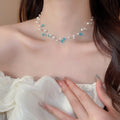 Elegant Layered Faux Pearl Glass Crystal Beaded Round Geometric Clavicle Necklace For Women view 3