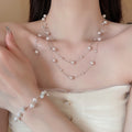 French Vintage Rose Faux Pearl Layered Clavicle Necklace, Light Luxury Geometric Round Design view 1