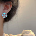 Light Luxury Zircon Mother Of Pearl Flower Stud Earrings Copper Sweet Versatile Jewelry view 3