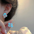 Light Luxury Zircon Mother Of Pearl Flower Stud Earrings Copper Sweet Versatile Jewelry view 2