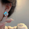 Light Luxury Zircon Mother Of Pearl Flower Stud Earrings Copper Sweet Versatile Jewelry view 4