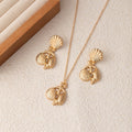 Elegant Ocean Style Gold Alloy Shell Conch Starfish Statement Drop Stud Jewelry Set Earrings view 3