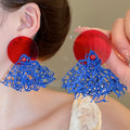 Vintage Chinese Style Acrylic Round Disc Red Blue Mesh Stud Earrings Geometric Statement Jewelry view 1