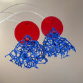 Vintage Chinese Style Acrylic Round Disc Red Blue Mesh Stud Earrings Geometric Statement Jewelry view 2