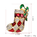 Red Gold Tone Christmas Stocking Crystal Metal Brooch Pin view 2