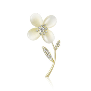 Alloy Cat Eye Stone Flower Brooch Pin With Zircon Accent