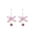 Elegant Romantic Purple Acrylic Flower Drop With Rhinestone Studs And Crystal Bead Dangle Earrings view 5