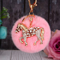 Jeweled Horse Plush Pom Pom Keychains in Fifteen Pictured Colors view 1