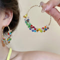 Pearl Glass Wrapped Colorful Hoop Earrings With Silver Pins, Light Luxury Letter Design view 4