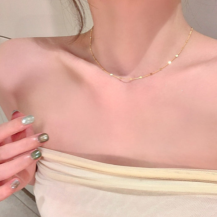 Light Luxury Metal Shimmer Disc Geometric Round Collarbone Necklace For Women