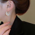 Chic Faux Pearl Hollow Flower Basket U Shaped Earrings, Light Luxury Floral Ear Cuffs view 3