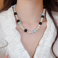 Faux Pearl Colorblock Glass Beaded Necklace, Minimalist Light Luxury Round Geometric Choker view 3