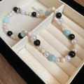 Faux Pearl Colorblock Glass Beaded Necklace, Minimalist Light Luxury Round Geometric Choker view 4