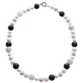 Faux Pearl Colorblock Glass Beaded Necklace, Minimalist Light Luxury Round Geometric Choker view 5