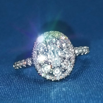 Silver Oval Pavé Cluster Ring In A Polished Decorative Design