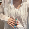 Glazed Glass Starfish Heart Square Round Pendant Necklace, Beach Vacation Minimalist Collarbone Jewelry view 1