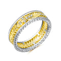 Three Color Openwork Band Ring With Clear Stone Borders view 4