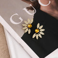 Elegant Luxury Daisy Flower Stud Earrings With Sparkling Rhinestone Petals And Yellow Crystal Center Earrings view 4