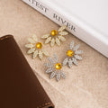 Elegant Luxury Daisy Flower Stud Earrings With Sparkling Rhinestone Petals And Yellow Crystal Center Earrings view 2
