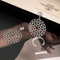 Luxury Gold Alloy Hollow Heart Oval Dangle With Crystal Rhinestone Stud Statement Women's Earrings view 3