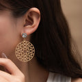 Luxury Gold Alloy Hollow Heart Oval Dangle With Crystal Rhinestone Stud Statement Women's Earrings view 1