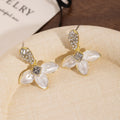 Elegant French Luxury White Magnolia Petal Pearl Enamel Rhinestone Zircon Stud Drop Earrings view 4