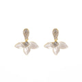 Elegant French Luxury White Magnolia Petal Pearl Enamel Rhinestone Zircon Stud Drop Earrings view 5