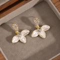 Elegant French Luxury White Magnolia Petal Pearl Enamel Rhinestone Zircon Stud Drop Earrings view 3