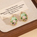 Vintage Monet Garden Green Enamel Pearl Studs With Purple Floral Rhinestone Alloy Elegant Earrings view 4