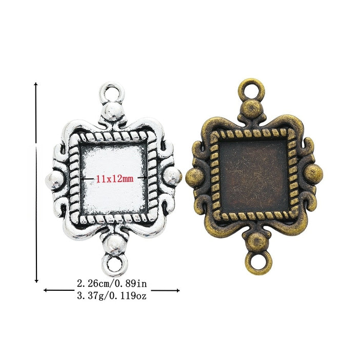 11x12mm Zinc Alloy Square Bezel Charm Pendant for DIY Necklace Bracelet Jewelry Making