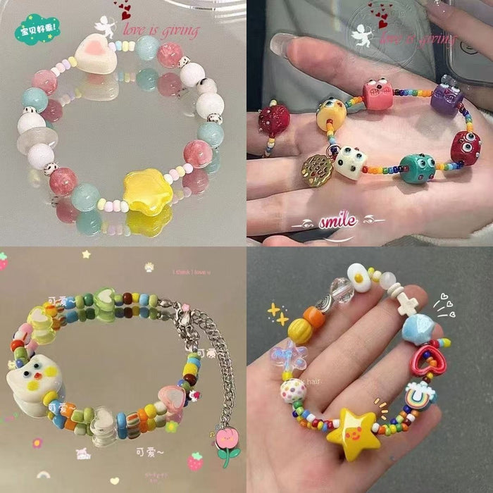 Summer Rainbow Mixed Material Star Elastic Beaded Bracelet For Women Sweet Fresh Colorful Design