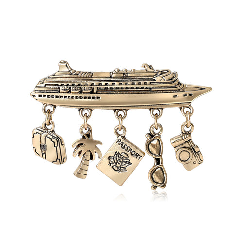 Alloy Boat Pendant Brooch Pin For Suit Shirt Decoration